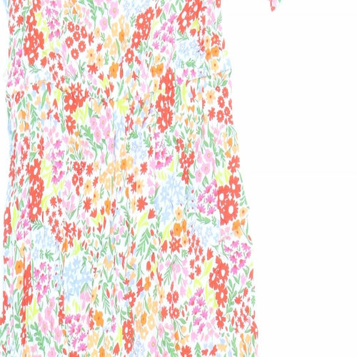 Marks and Spencer Womens Multicoloured Floral Viscose A-Line Size 16 Round Neck Button - Keyhole Neckline Belted