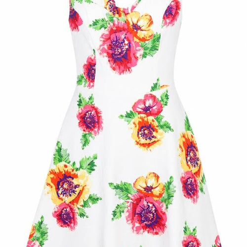 Monsoon Womens White Floral Cotton Fit & Flare Size 8 V-Neck Zip - Lined