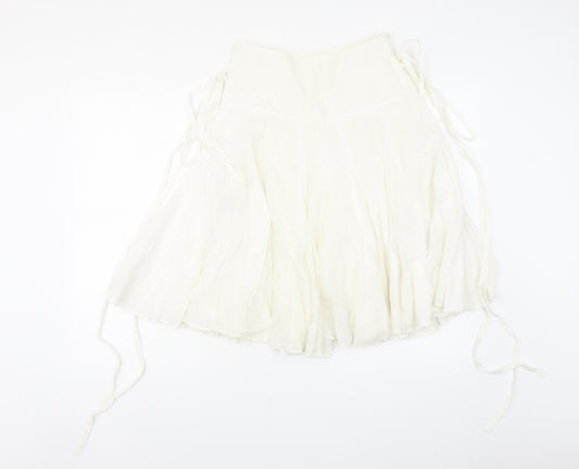 Front view of Miss Selfridge women’s white cotton swing skirt, size UK 6, zip - tie detail