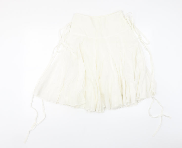 Miss Selfridge Womens White Cotton Swing Skirt Size 6 Zip - Tie Detail