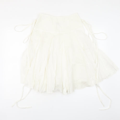 Miss Selfridge Womens White Cotton Swing Skirt Size 6 Zip - Tie Detail