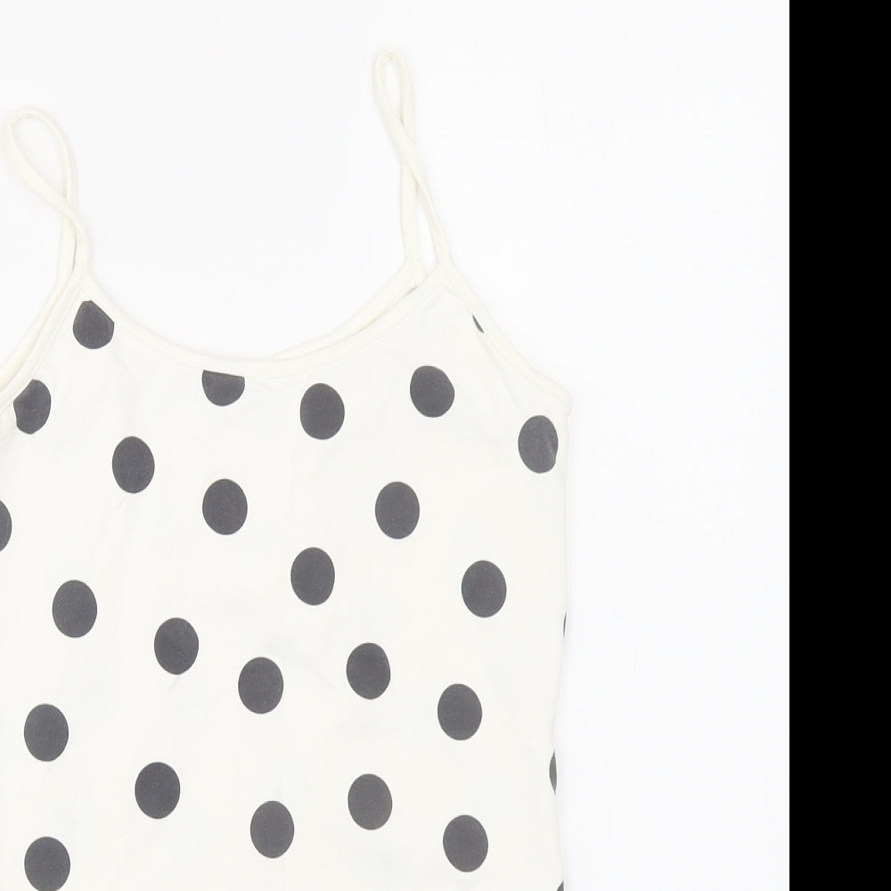 Zara Womens White Polka Dot Polyamide Camisole Tank Size S Round Neck