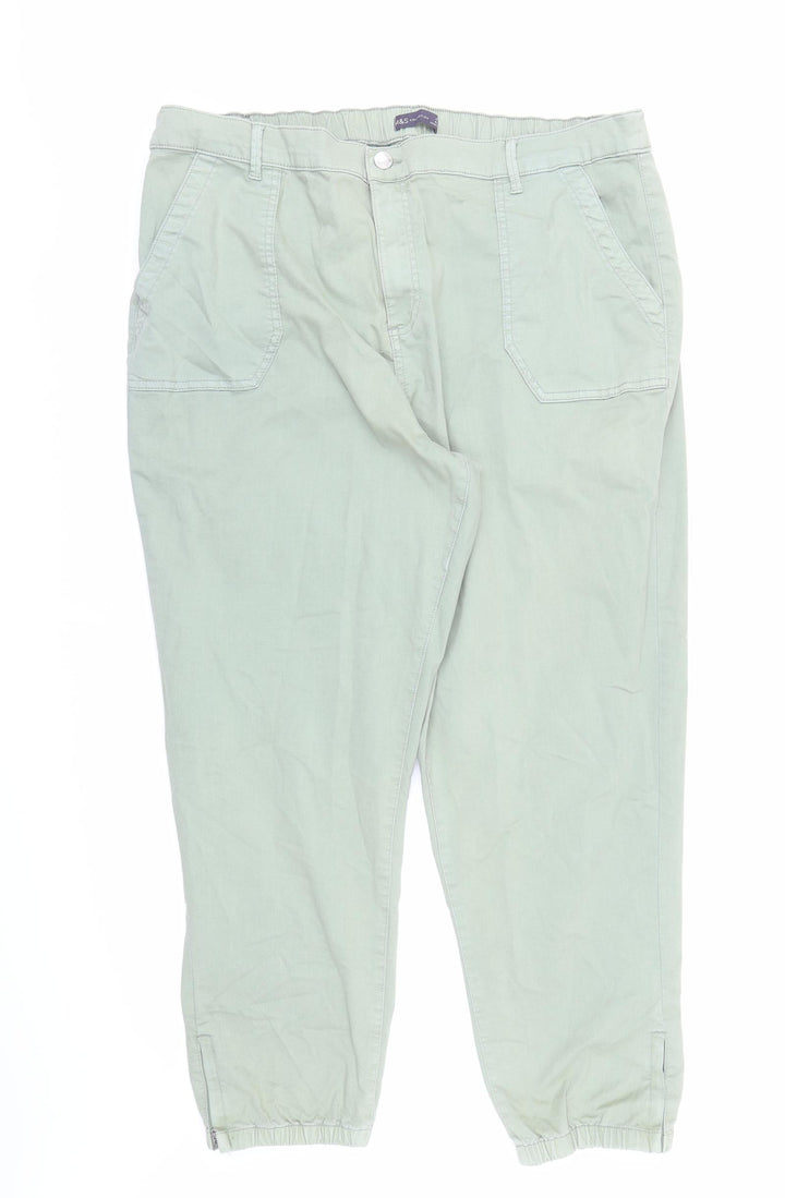 marks and Womens Green Cotton Tapered Jeans Size 22 L27 in Regular Zip - Elasticated Waist Pockets