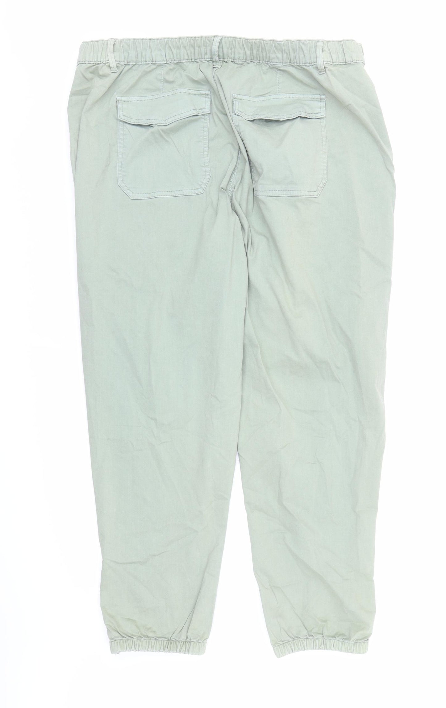 marks and Womens Green Cotton Tapered Jeans Size 22 L27 in Regular Zip - Elasticated Waist Pockets