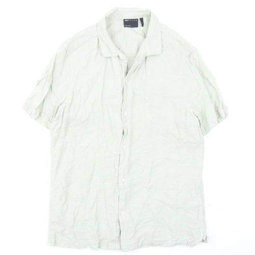 ASOS Mens Green Linen Button-Up Size M Collared Button