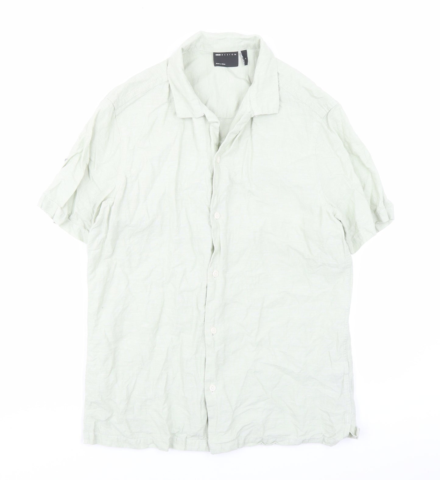 ASOS Mens Green Linen Button-Up Size M Collared Button