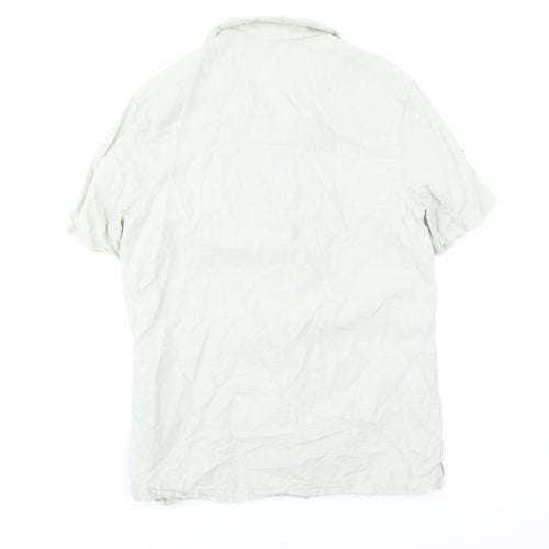 ASOS Mens Green Linen Button-Up Size M Collared Button