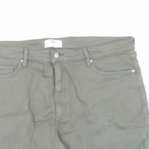 Marks and Spencer Mens Green Cotton Biker Shorts Size 42 in L9 in Regular Zip - Pockets