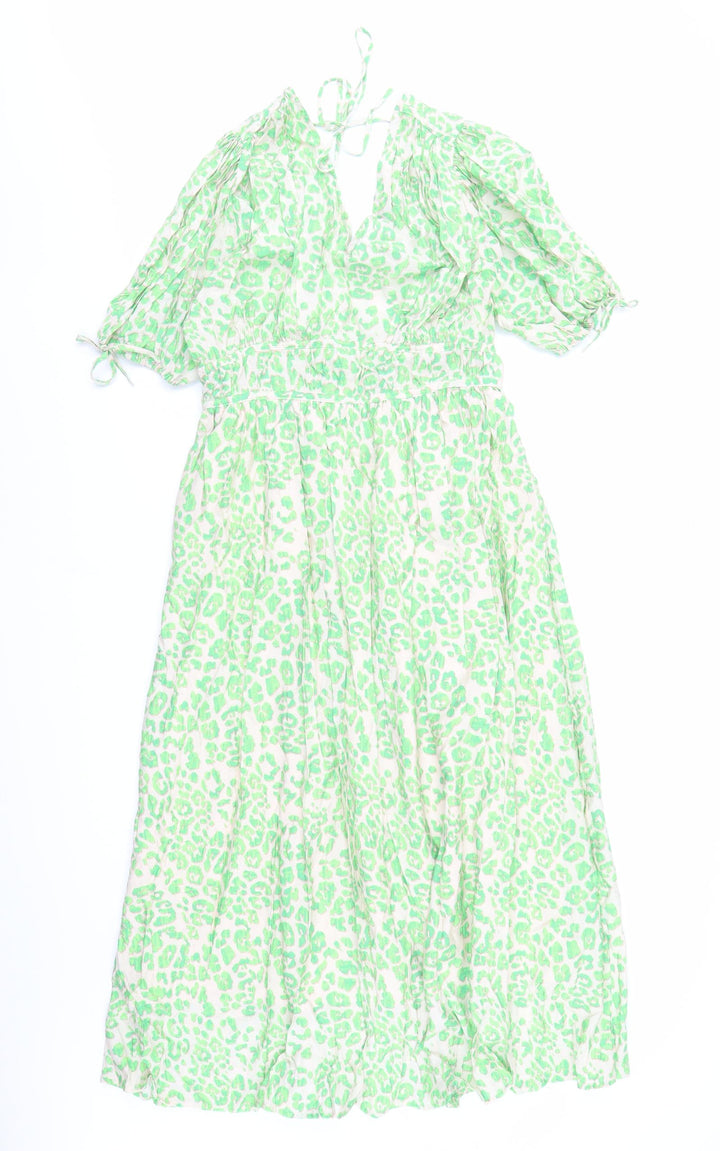 Marks and Spencer Womens Green Animal Print Viscose Trapeze & Swing Size 12 V-Neck Pullover - Leopard Pattern