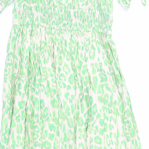 Marks and Spencer Womens Green Animal Print Viscose Trapeze & Swing Size 12 V-Neck Pullover - Leopard Pattern