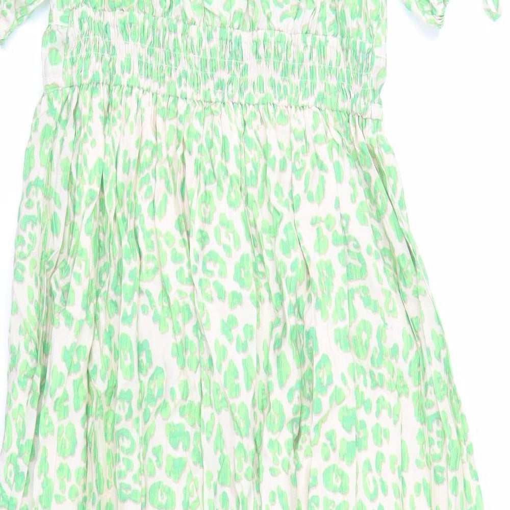 Marks and Spencer Womens Green Animal Print Viscose Trapeze & Swing Size 12 V-Neck Pullover - Leopard Pattern