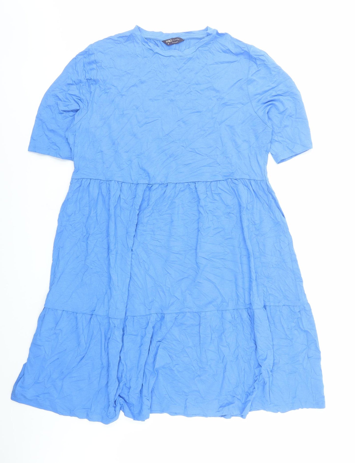 Marks and Spencer Womens Blue Viscose T-Shirt Dress Size 16 Round Neck Pullover