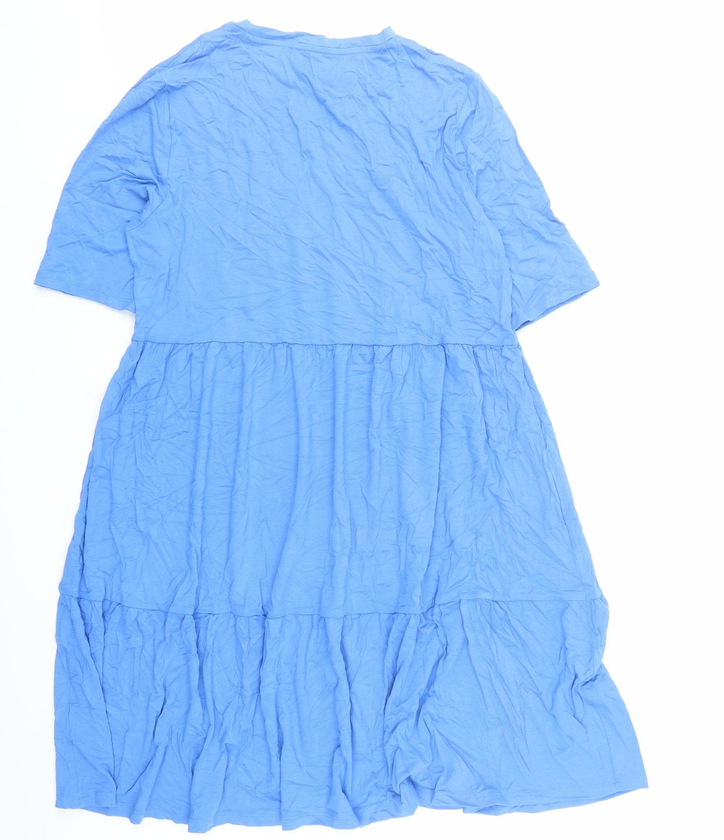 Marks and Spencer Womens Blue Viscose T-Shirt Dress Size 16 Round Neck Pullover