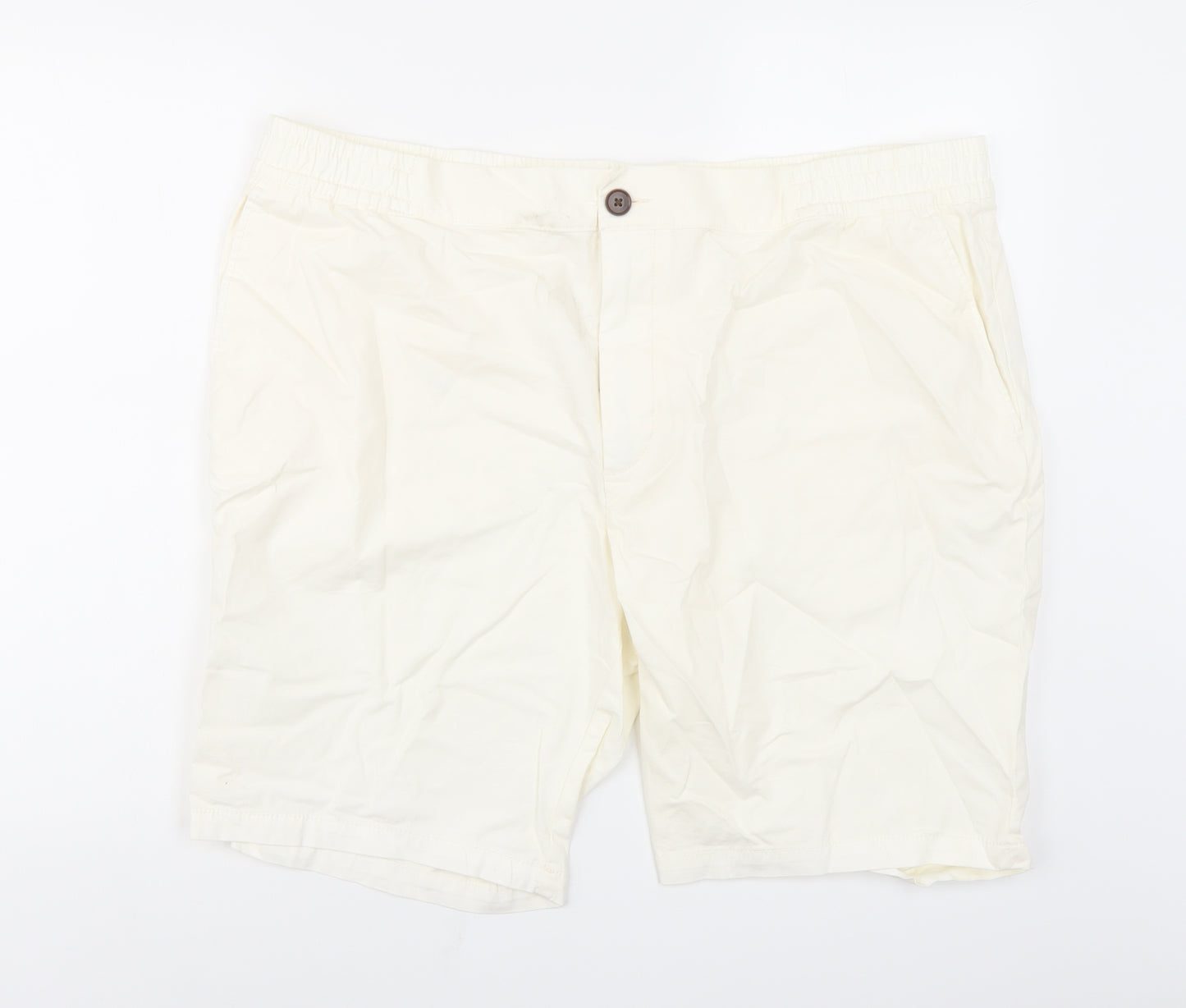 Marks and Spencer Mens White Cotton Chino Shorts Size 3XL L9 in Regular Zip - Elasticated Waist Pockets