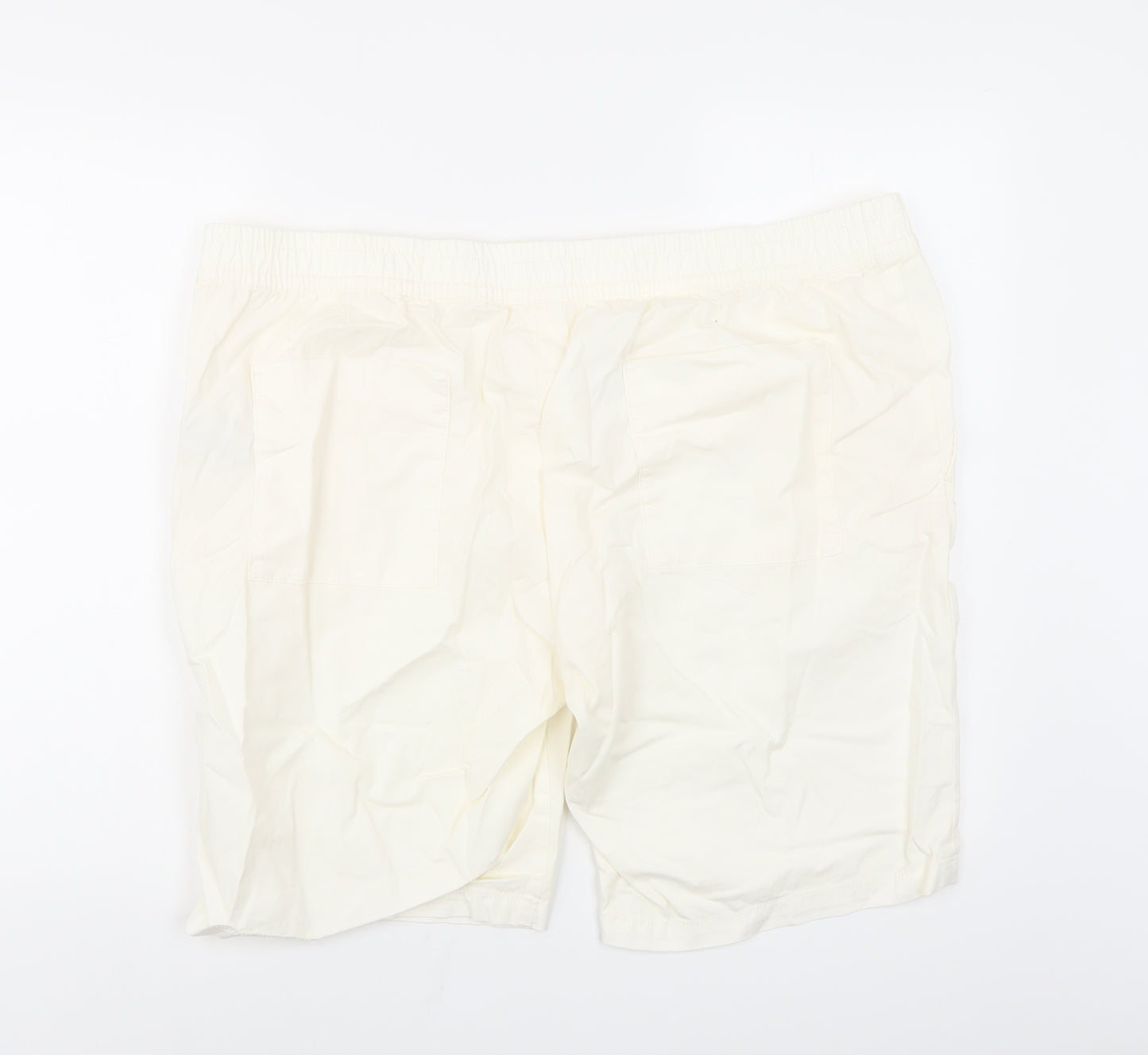 Marks and Spencer Mens White Cotton Chino Shorts Size 3XL L9 in Regular Zip - Elasticated Waist Pockets
