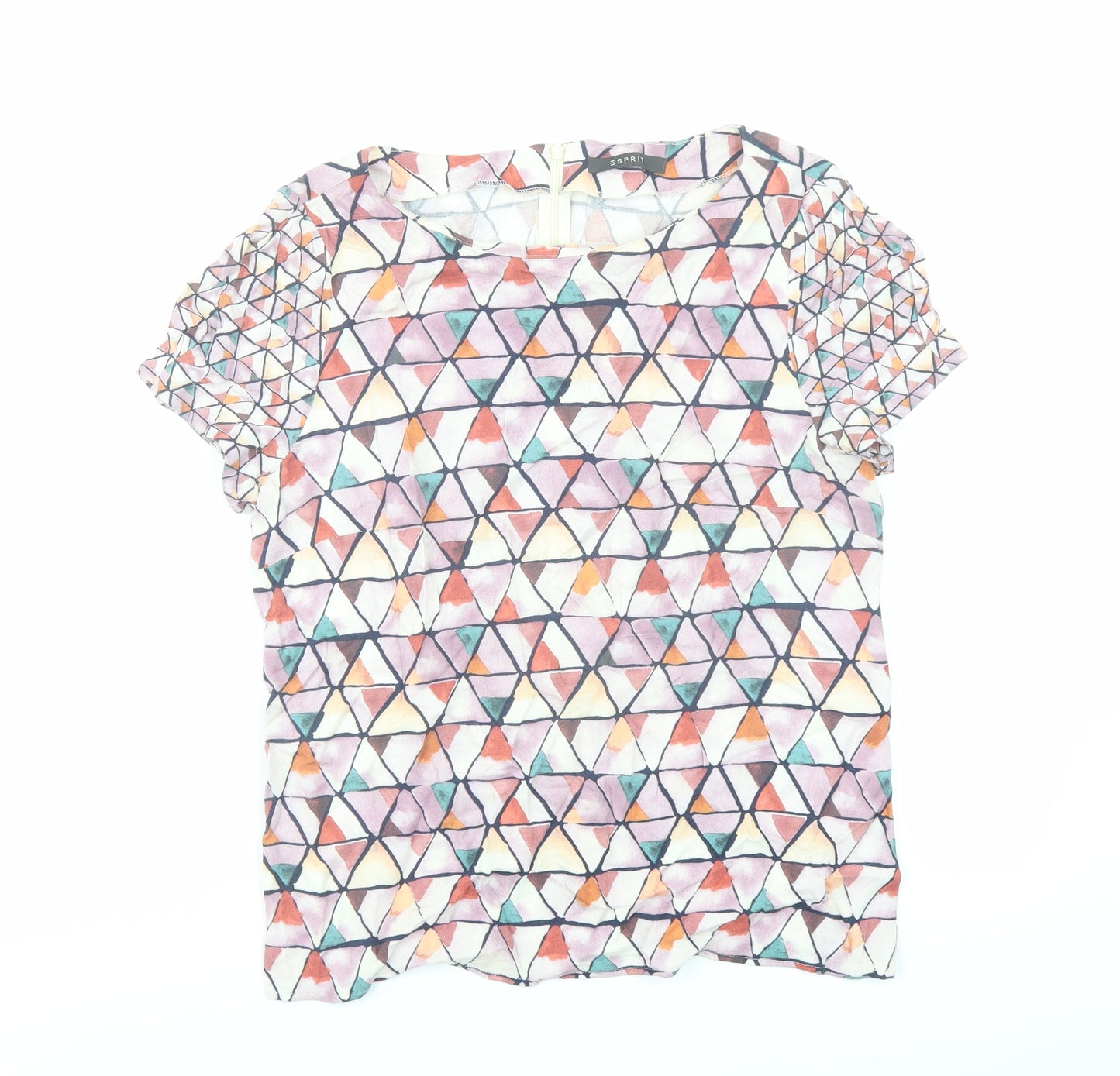 Esprit Womens Multicoloured Geometric Viscose Basic Blouse Size 12 Round Neck