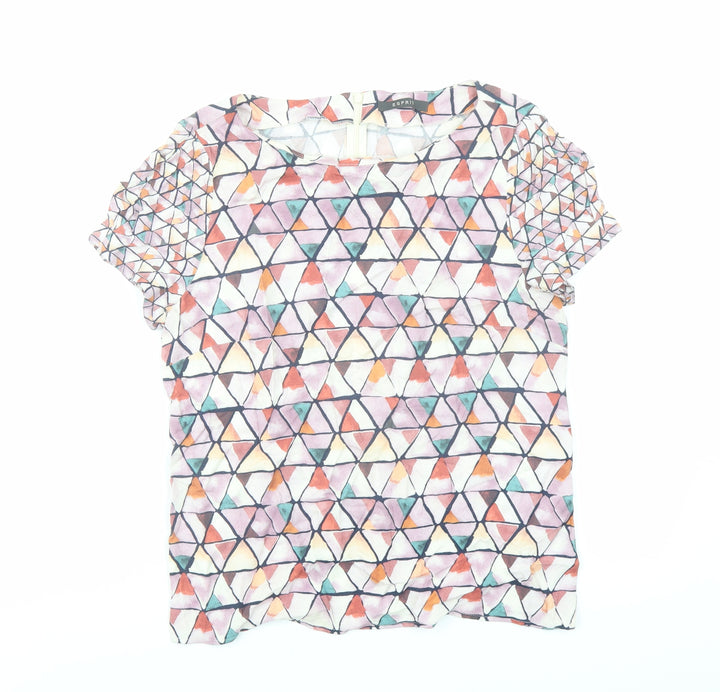 Esprit Womens Multicoloured Geometric Viscose Basic Blouse Size 12 Round Neck