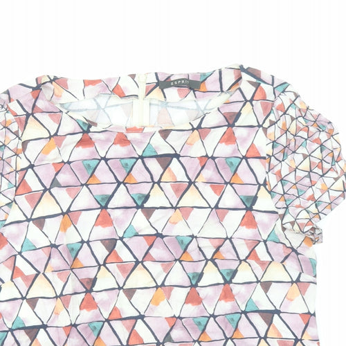 Esprit Womens Multicoloured Geometric Viscose Basic Blouse Size 12 Round Neck