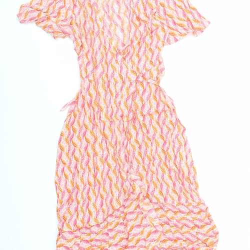 Per Una Womens Orange Geometric Viscose Wrap Dress Size 8 V-Neck Tie