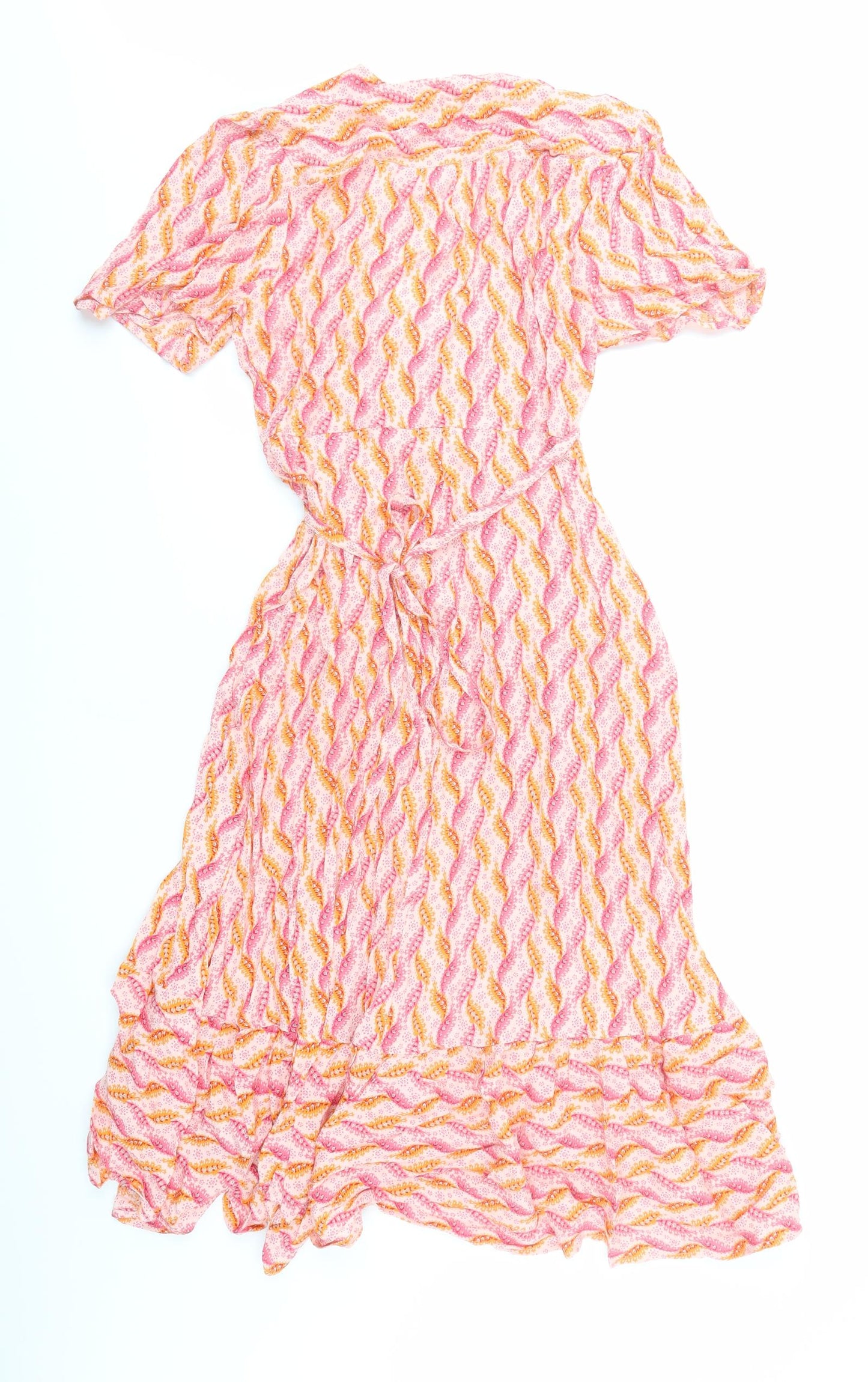 Per Una Womens Orange Geometric Viscose Wrap Dress Size 8 V-Neck Tie