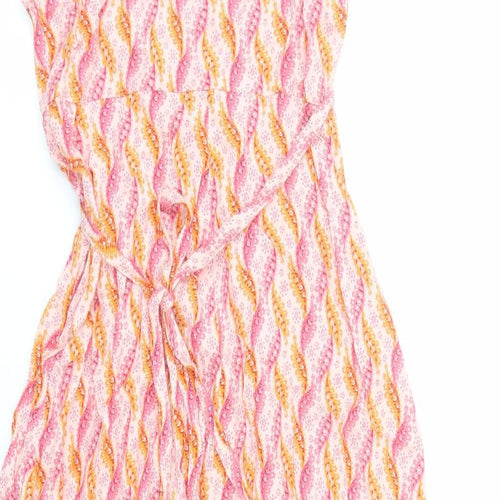 Per Una Womens Orange Geometric Viscose Wrap Dress Size 8 V-Neck Tie