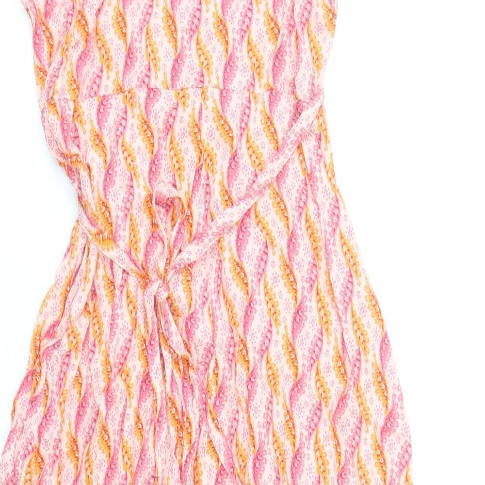 Per Una Womens Orange Geometric Viscose Wrap Dress Size 8 V-Neck Tie