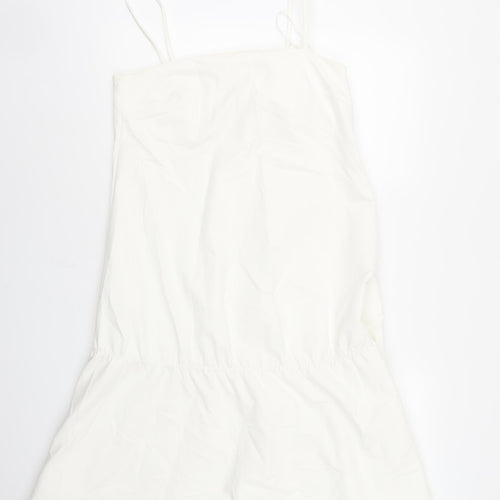 H&M Womens White Cotton Tank Dress Size 10 Square Neck Pullover