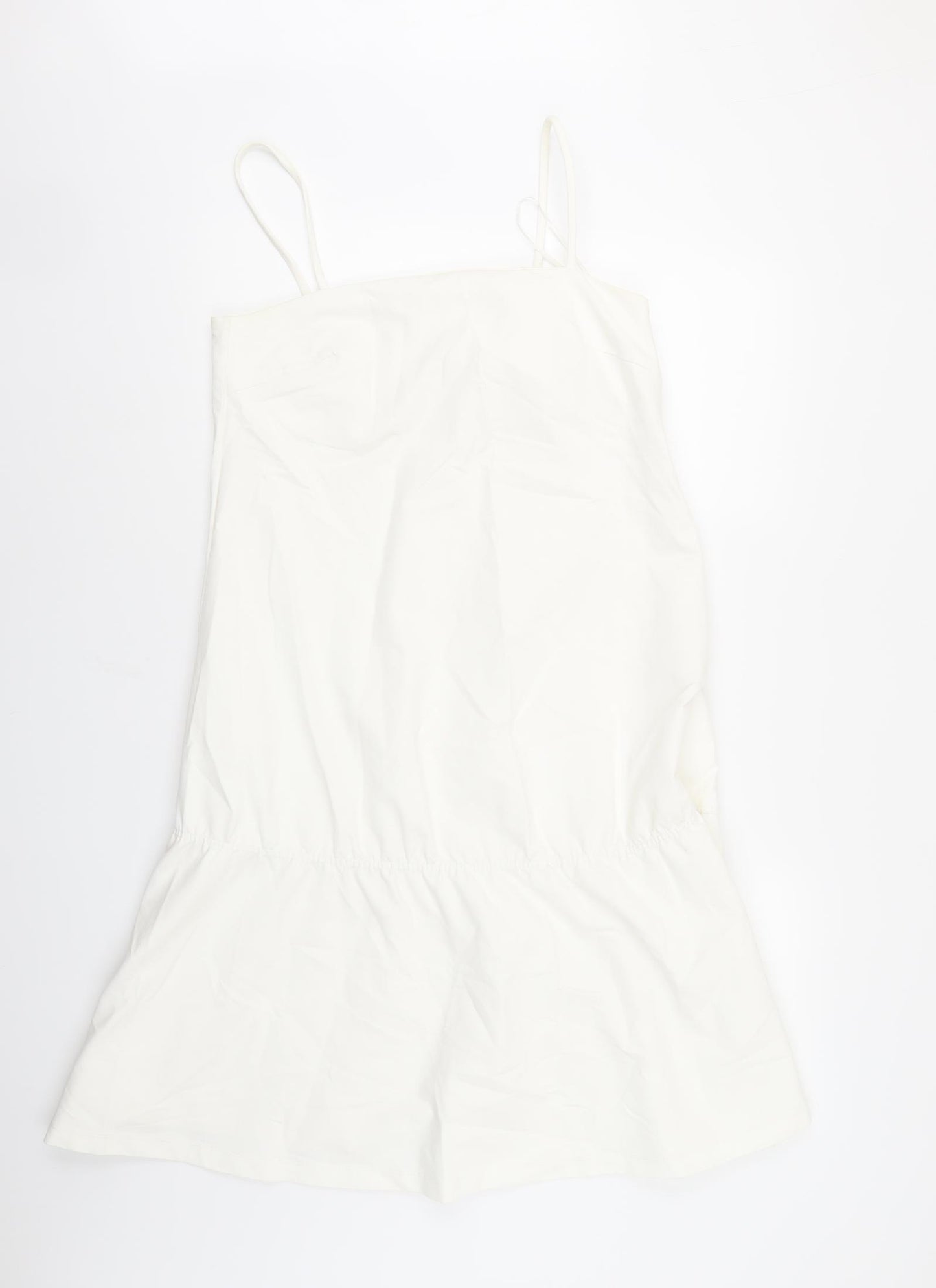 H&M Womens White Cotton Tank Dress Size 10 Square Neck Pullover