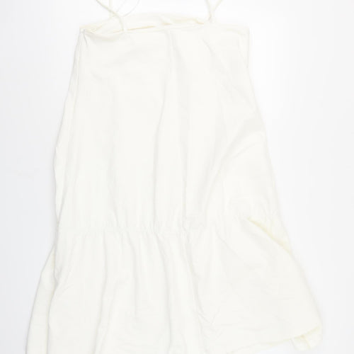 H&M Womens White Cotton Tank Dress Size 10 Square Neck Pullover