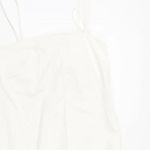H&M Womens White Cotton Tank Dress Size 10 Square Neck Pullover