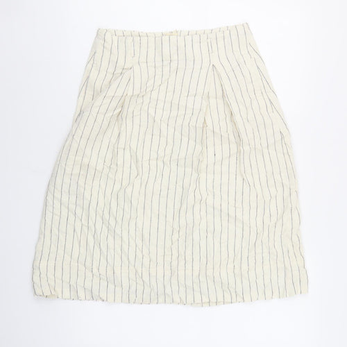 Marks and Spencer Womens Ivory Striped Flax A-Line Skirt Size 10 Zip