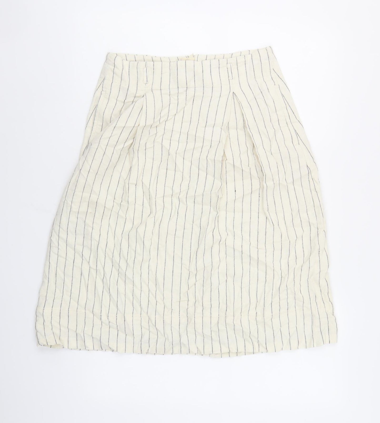 Marks and Spencer Womens Ivory Striped Flax A-Line Skirt Size 10 Zip