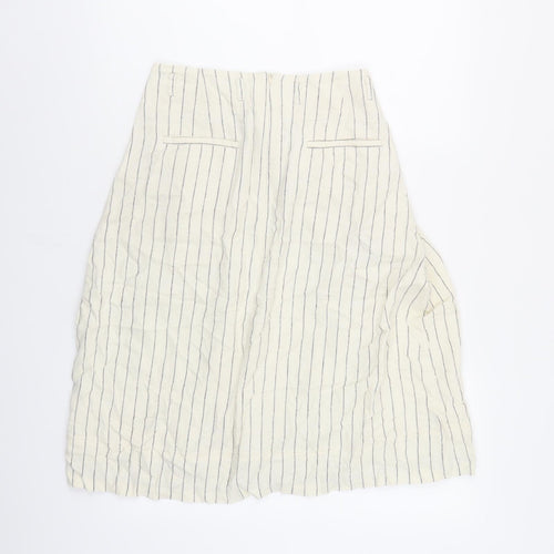 Marks and Spencer Womens Ivory Striped Flax A-Line Skirt Size 10 Zip