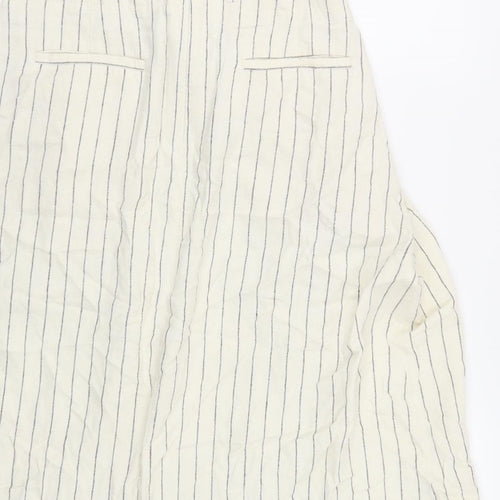 Marks and Spencer Womens Ivory Striped Flax A-Line Skirt Size 10 Zip