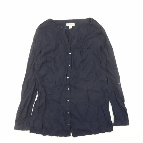 Monsoon Womens Blue Viscose Basic Button-Up Size 12 V-Neck