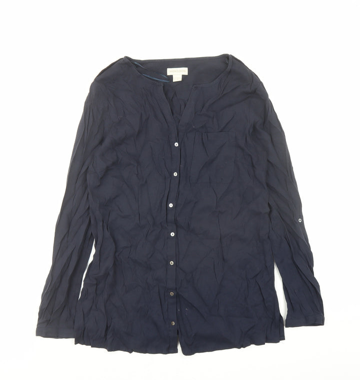 Monsoon Womens Blue Viscose Basic Button-Up Size 12 V-Neck