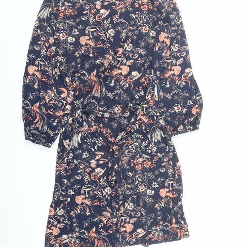 Monsoon Womens Blue Herringbone Viscose A-Line Size 12 Round Neck Pullover