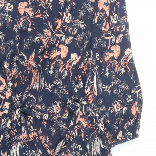 Monsoon Womens Blue Herringbone Viscose A-Line Size 12 Round Neck Pullover