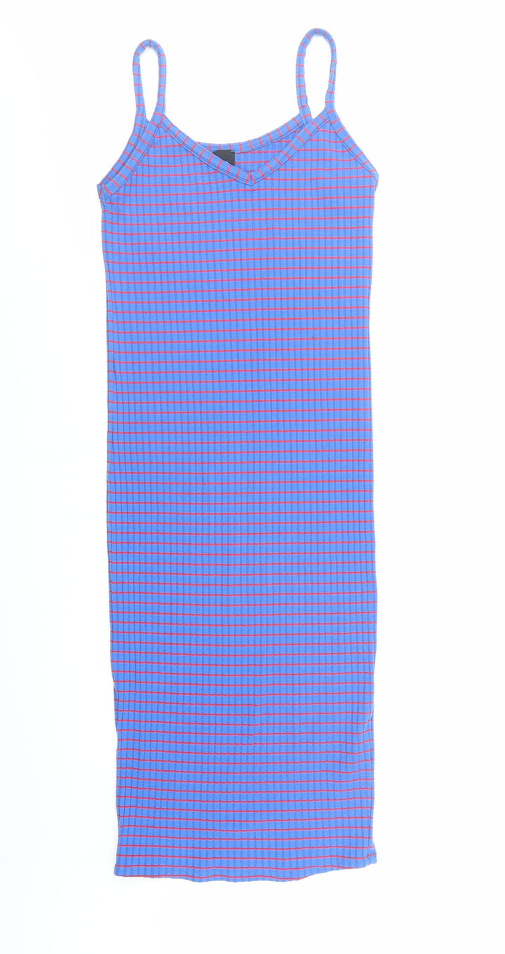 River Island Womens Blue Striped Polyester Tank Dress Size 12 V-Neck Pullover