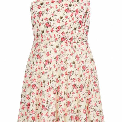 Mango Womens Beige Floral Polyester Fit & Flare Size L One Shoulder Pullover
