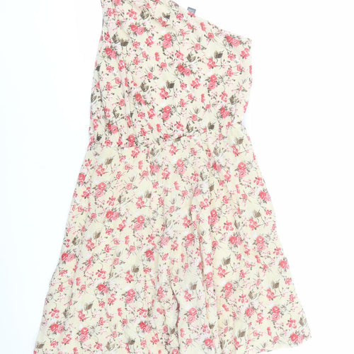 Mango Womens Beige Floral Polyester Fit & Flare Size L One Shoulder Pullover