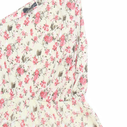 Mango Womens Beige Floral Polyester Fit & Flare Size L One Shoulder Pullover
