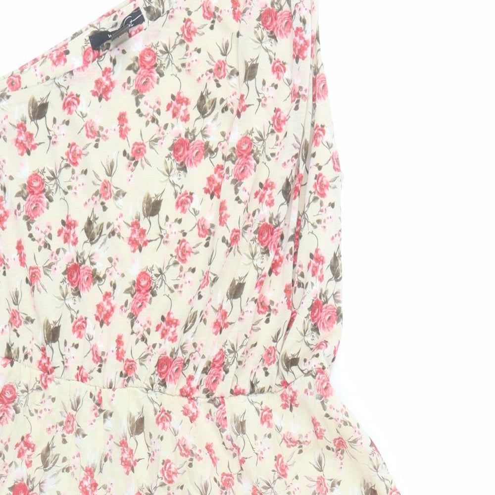 Mango Womens Beige Floral Polyester Fit & Flare Size L One Shoulder Pullover