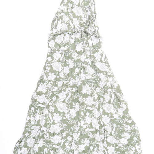 FS Collection Womens Green Floral Polyester Trapeze & Swing Size XS Mock Neck Button - Belted
