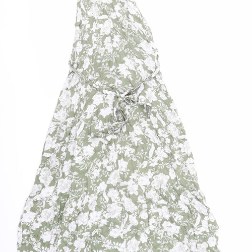 FS Collection Womens Green Floral Polyester Trapeze & Swing Size XS Mock Neck Button - Belted