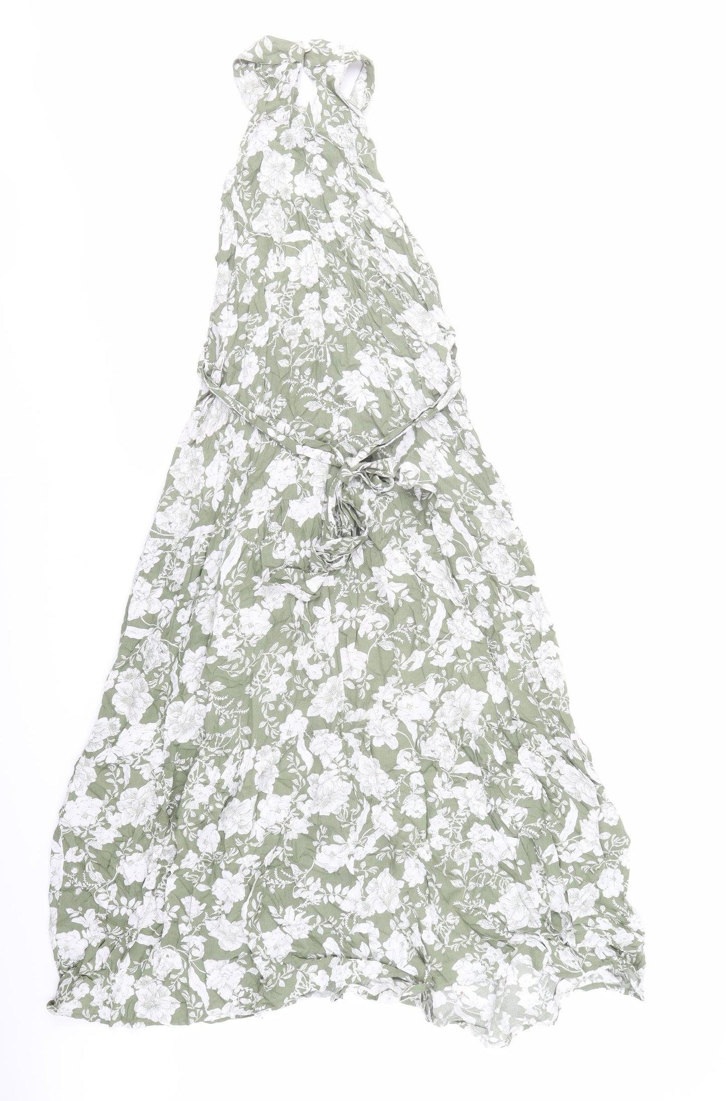FS Collection Womens Green Floral Polyester Trapeze & Swing Size XS Mock Neck Button - Belted