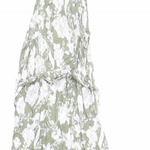 FS Collection Womens Green Floral Polyester Trapeze & Swing Size XS Mock Neck Button - Belted