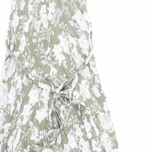 FS Collection Womens Green Floral Polyester Trapeze & Swing Size XS Mock Neck Button - Belted