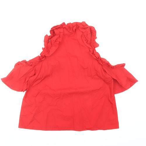 Topshop Womens Red Polyester Basic Blouse Size 10 Boat Neck - Cold Shoulder Detail