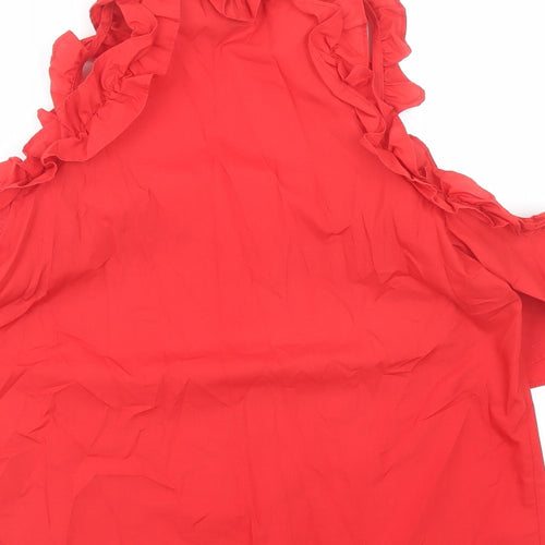 Topshop Womens Red Polyester Basic Blouse Size 10 Boat Neck - Cold Shoulder Detail